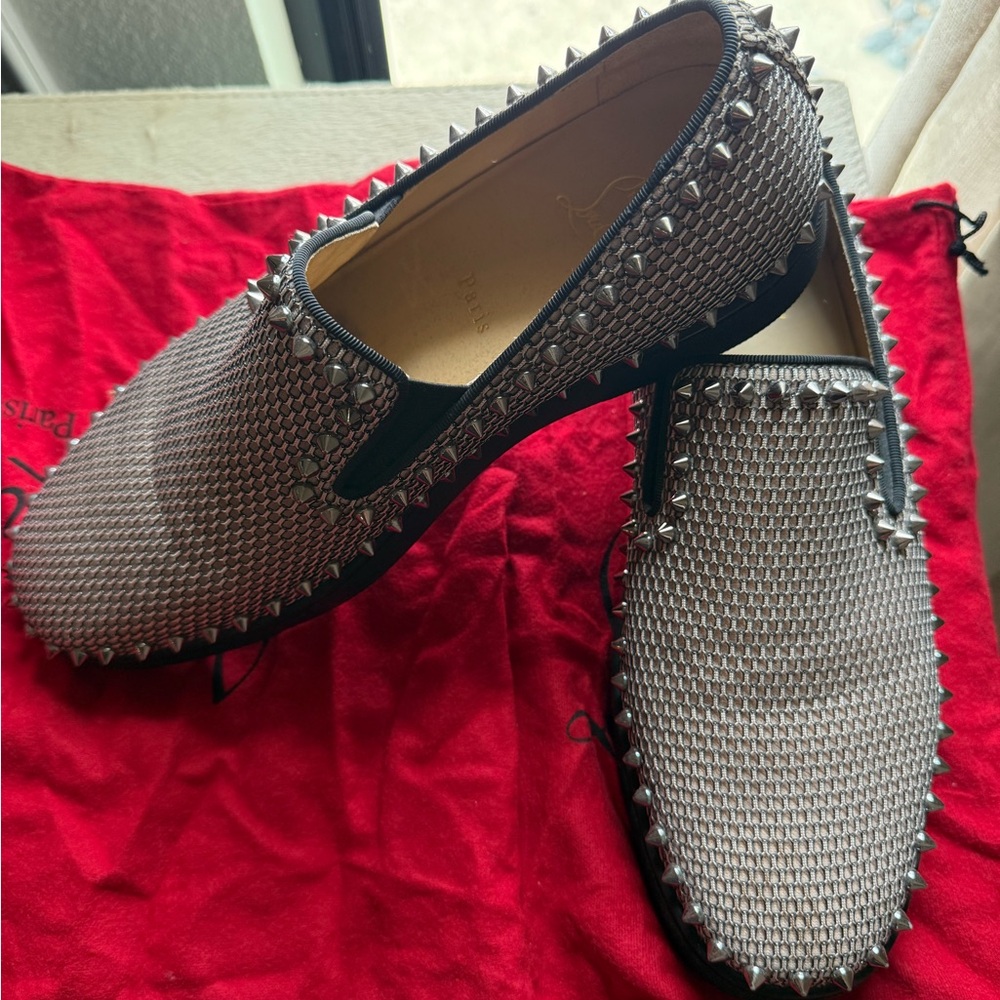 Christian Louboutin Men's Metallic Spiked Slip-Ons